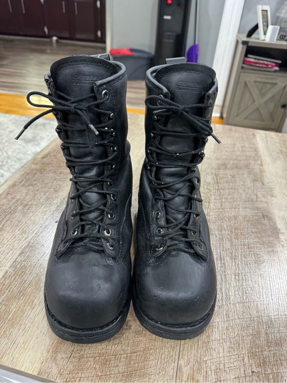 Chippewa Black Leather Lace-Up Work Boots